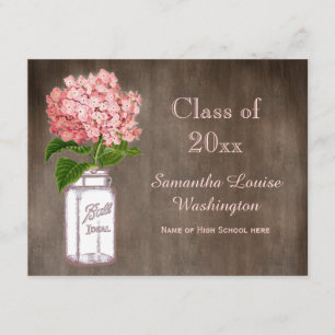 Invitation Mason Jar & Pink Hydrangea Rustic Graduation Party