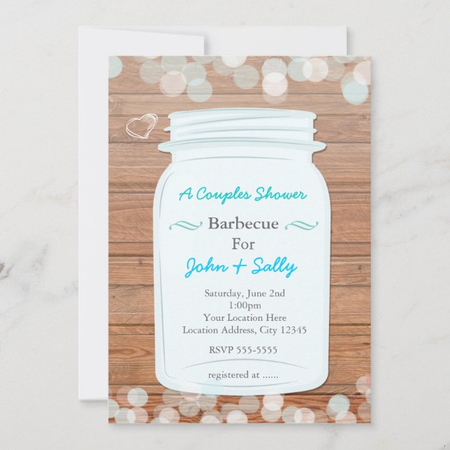 Invitation Mason Jar Rustic Bridal Fiançailles Couples Douche (Devant)