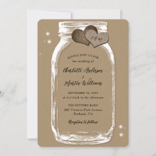 Invitation Mason Jar Rustic Country Kraft Mariage papier