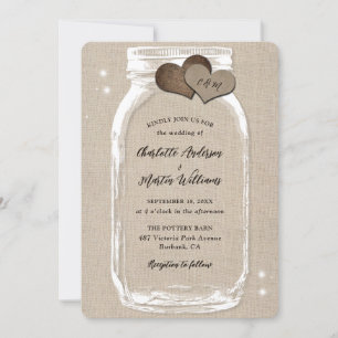 Invitation Mason Jar Rustic Country Mariage Burlap