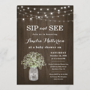 Invitation Mason Jar Rustic Floral Sip et voir Baby shower