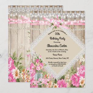 Invitation Mason Jar Rustic Pearl String éclaire Floral rose