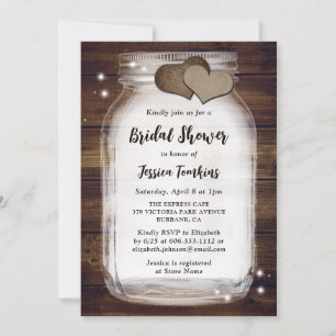 Invitation Mason Jar rustique Pays Bois Burlap Fête des marié