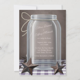 Invitation Mason Jar Stars Rustiques Violet En vichy Mariage
