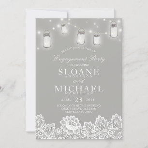 Invitation Mason Jar String Lights Lace Grey