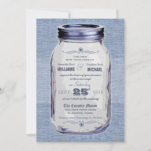 Invitation Mason Jar : Un mariage en bleu à l'air Vintage