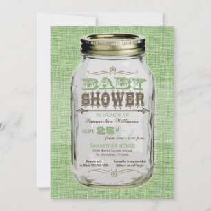 Invitation Mason Jar Vintage Look Boy Baby shower vert