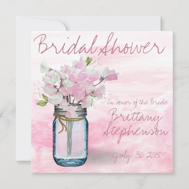 INVITATION MASON JAR WATERCOLOR ROSE POIS DOUX (Devant)