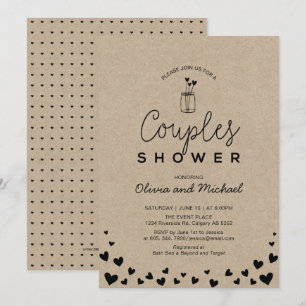 Invitation Mason Jar, Wedding shower Chic Kraft Couples Noirs