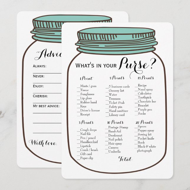 Invitation Mason Jars 2x Fête des mariées Jeux Purge | Voeux (Devant / Derrière)