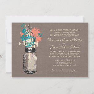 Invitation Mason Jars avec Fête des mariées Fleur sauvage