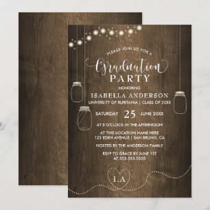 Invitation Mason Jars Éclairage à cordes Bois rustique Gradua