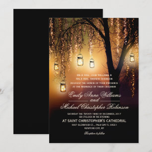 Invitation Mason Jars Lumières à cordes Élégant Mariage rusti