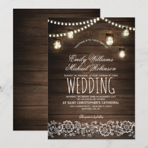 Invitation Mason Jars Lumières à cordes Élégant Mariage rusti