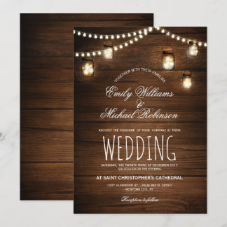 Invitation Mason Jars Lumières à cordes Élégant Mariage rusti