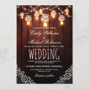 Invitation Mason Jars Lumières à cordes Élégant Mariage rusti