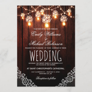 Invitation Mason Jars Lumières à cordes Élégant Mariage rusti