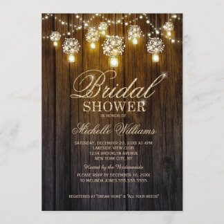 Invitation Mason Jars String Lights Elégante douche nuptiale