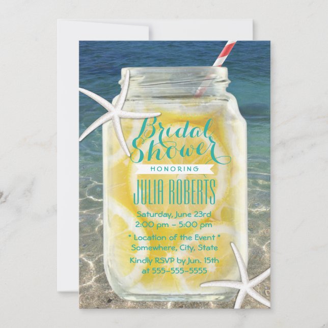 Invitation Mason Mason Thème Plage Jar & Starfish Fête des ma (Devant)