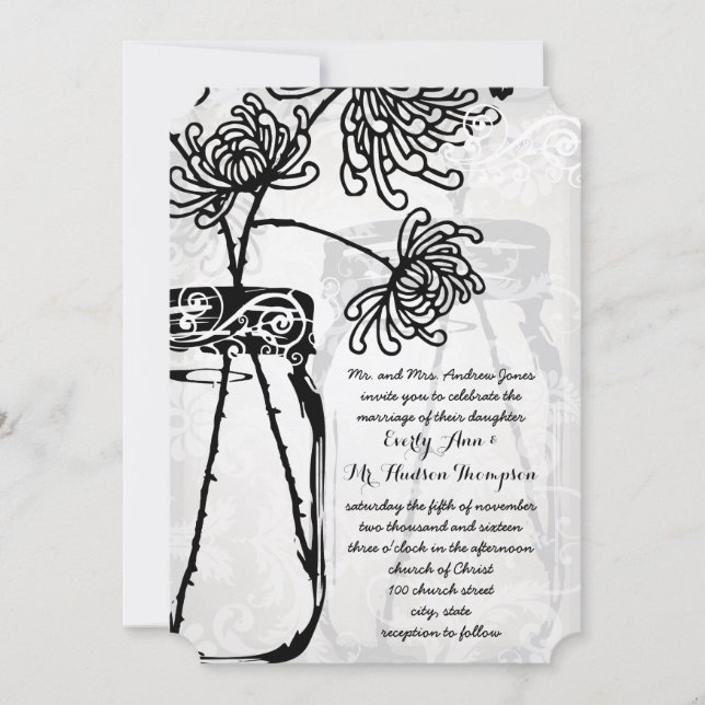 Invitation Mason romantique Jar Shadows Mariage damassé (Devant)