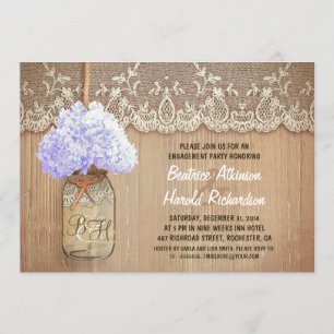 Invitation mason rustique jar bluehydrangea