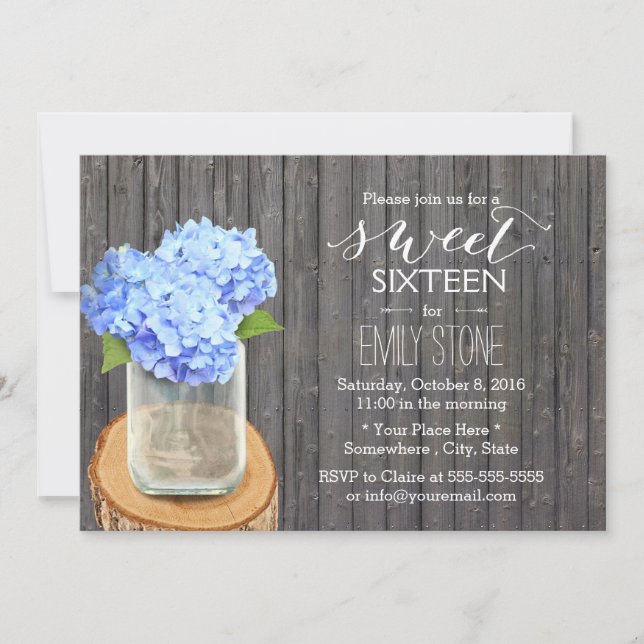 Invitation Mason rustique Jar Hydrangea Grange Bois doux 16 (Devant)