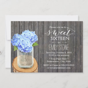 Invitation Mason rustique Jar Hydrangea Grange Bois doux 16