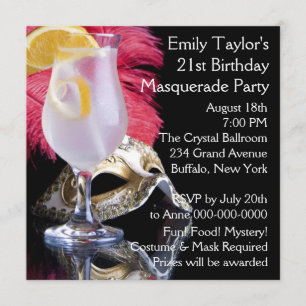 Invitation Masque à plumes Fête d'anniversaire 21 ans