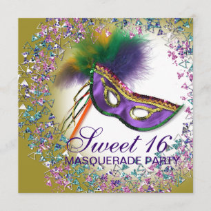 Invitation Masque à plumes Violet Sweet 16 Bal masqué