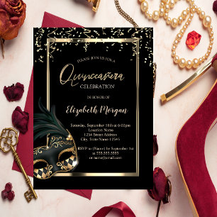 Invitation Masque,Cadre,Confettis Mascarade Quinceañera