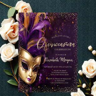 Invitation Masque Chic, Confetti Purple Quinceañera