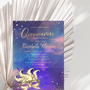 Invitation Masque, Confettis points éclaboussures Quinceañera