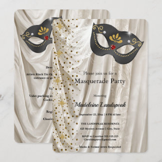 Invitation Masque de bal élégant en Charbon de bois et Soie i