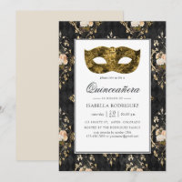 Masque de bal en or vintage Quinceañera en floral 