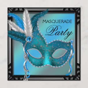 Invitation Masque de bal masqué bleu sarcelle noir