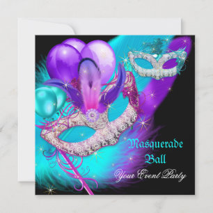 Invitation Masque de Bal Masqué Masques Violet Bleu Turquoise
