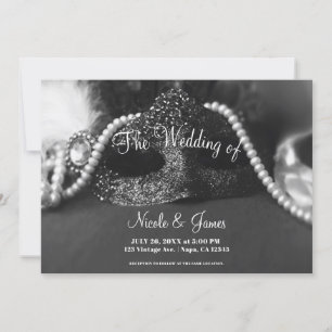 Invitation Masque de bal masqué noir et blanc perles mariage