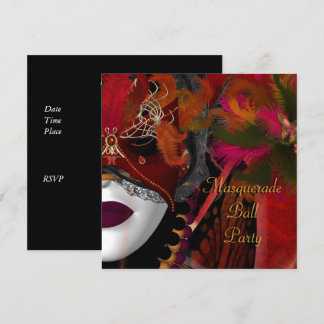 Invitation Masque de bal masqué noir rouge