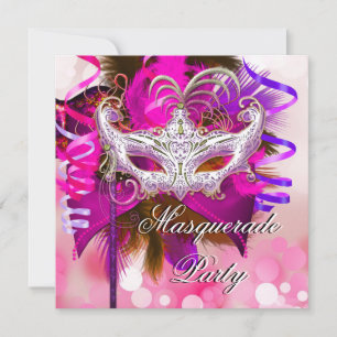 Invitation Masque de bal masqué noir violet rose Mardi Gras