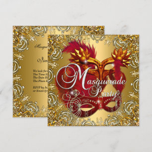 Invitation Masque de bal masqué rouge or argent