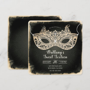 Invitation Masque de bal masqué vert vintage pour fête Sweet 