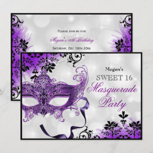 Invitation Masque de bijoux & Damas pourpre Masquerade Sweet 