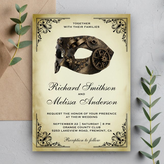 Invitation Masque de Carnaval Steampunk Vintage Mariage (Créateur téléchargé)