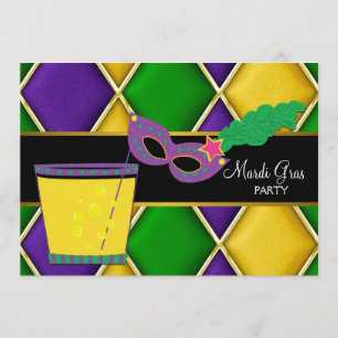 Invitation Masque de cocktail Fleur de Lis Fête de Mardi Gras