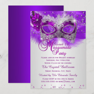Invitation Masque de dentelle violet argent Mascarade Sweet 1