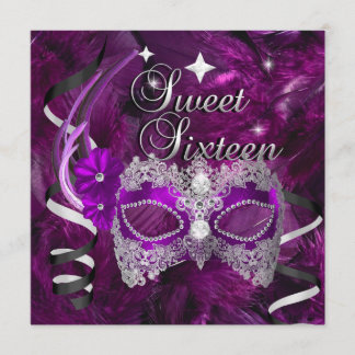 Invitation Masque de diamant violet pour 16 ans Sweet Sixteen