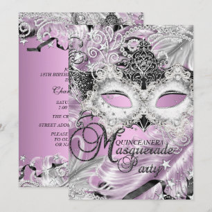 Invitation Masque de Fête des Quinze Ans Silver Lilac Sparkle