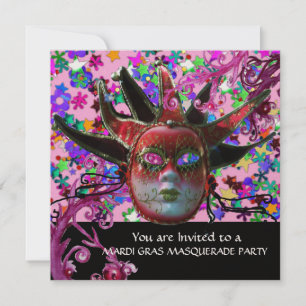 Invitation MASQUE DE JESTER ROUGE NOIR, Champagne de la Masqu