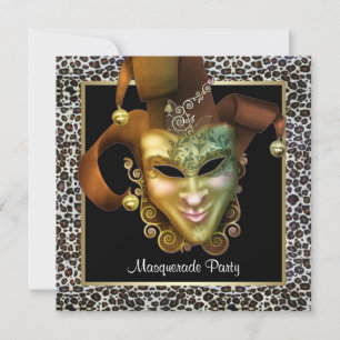 Invitation Masque de léopard noir et or pour soirée masquée