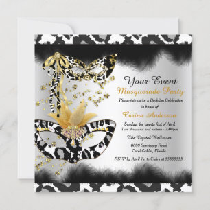 Invitation Masque de léopard noir or Mascarade d'anniversaire